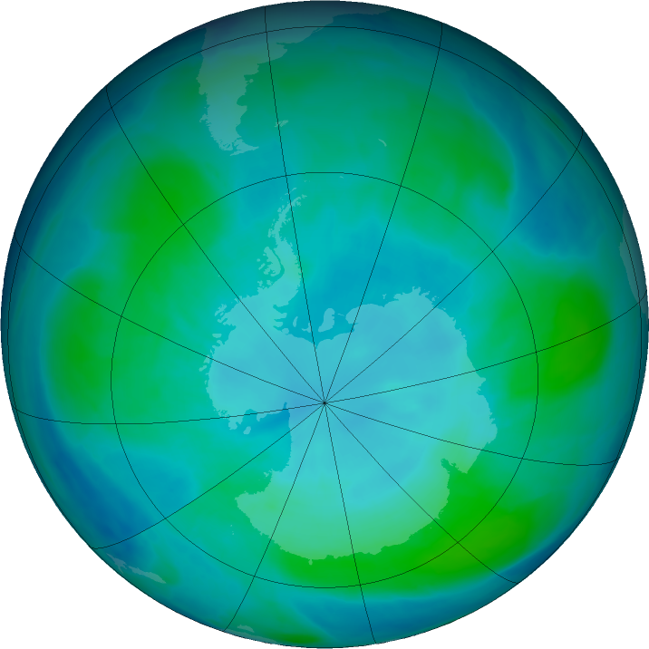 Antarctic ozone map for 28 January 2016